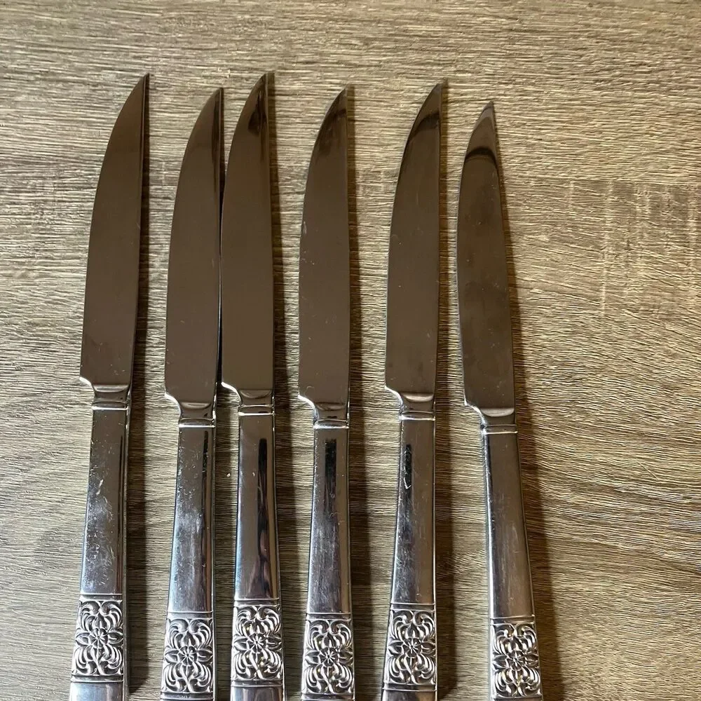 Reed & Barton Lot Of 6 Harvest Bouquet Stainless Steel Steak Knives Replacement